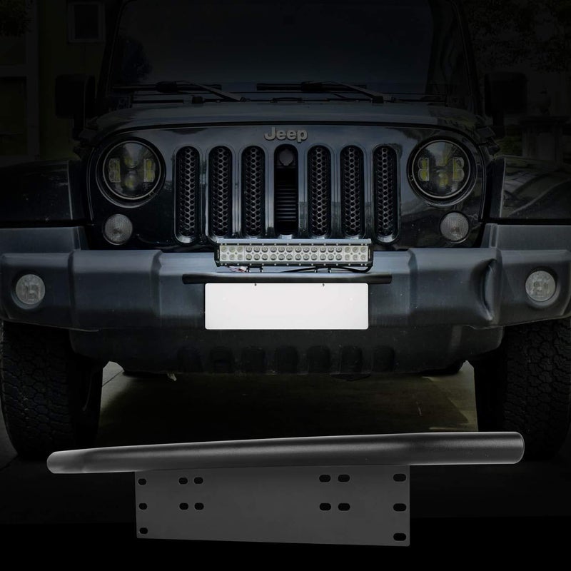 Jtron Car Universal Front Bumper License Plate Frame Mount Bracket Holder License Plate Bumper Frame for Off Road Jeep LED Work Light Bar Mounting Bracket with Front Bull Bar (Black) - Image 5